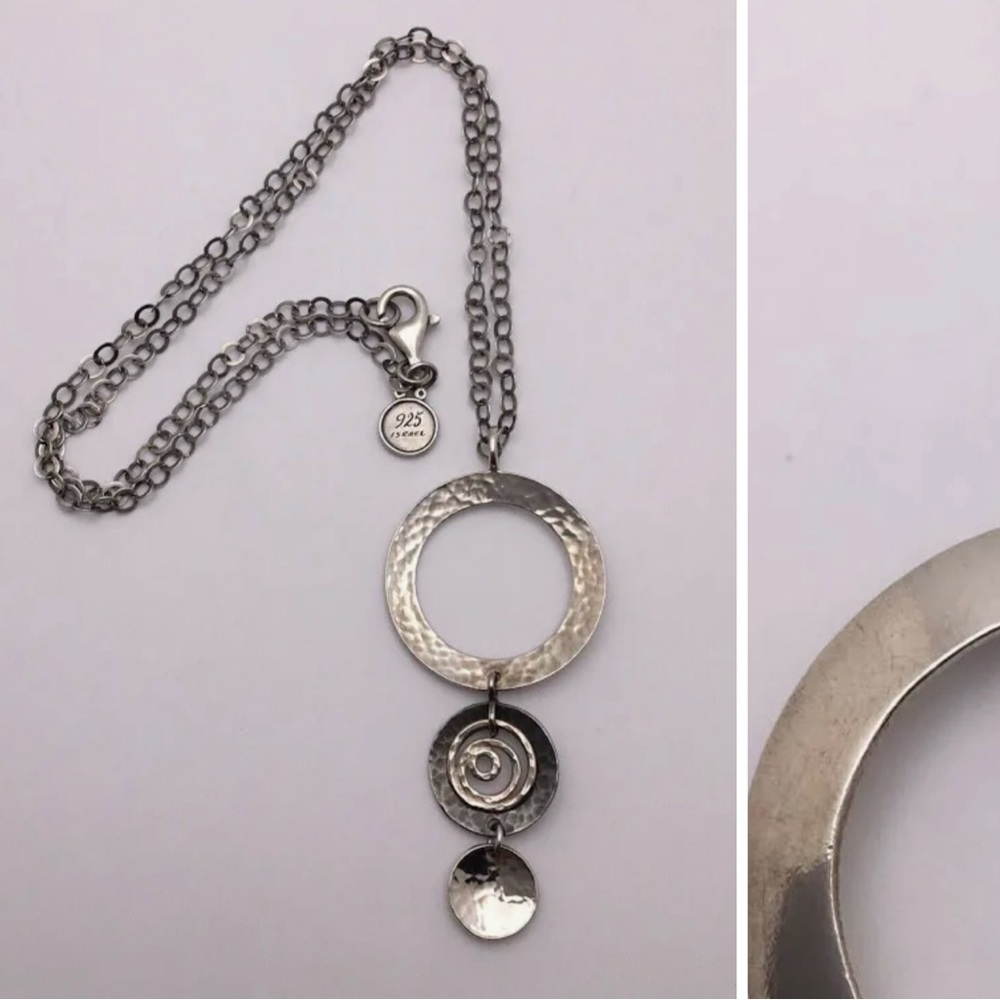 Silpada Sterling Silver Three Disk Swirl Circle Hammered Pendant Necklace 925 - Picture 9 of 12